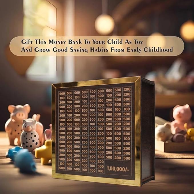 Money Bank Wooden Piggy Bank for Kids & Adults, Coin Box with Carved Design, Savings Box, Mini Bank, Wooden Coin Box, Money Saver, Piggy Bank with Numbers
